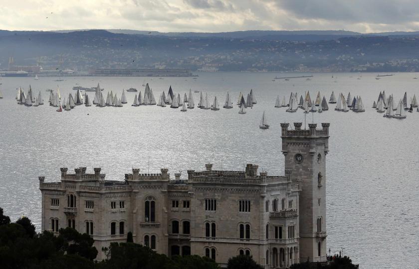 Sailing boats gather at the start of the Barcolana regatta near Miramare castle at Trieste harbour October 13, 2013. u00e2u20acu201d Reuters pic