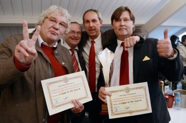 Members of Belgium's team (left to right) Eric Derenne, Serge Codens, Philippe Kelslegerg and Filip Mesdom, on October 12, 2013. u00e2u20acu201d AFP pic