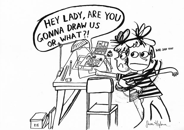 Sam Hepburn is also a comic character in WAX