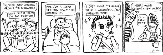 The enthusiastic intern from Welcome to Agency X