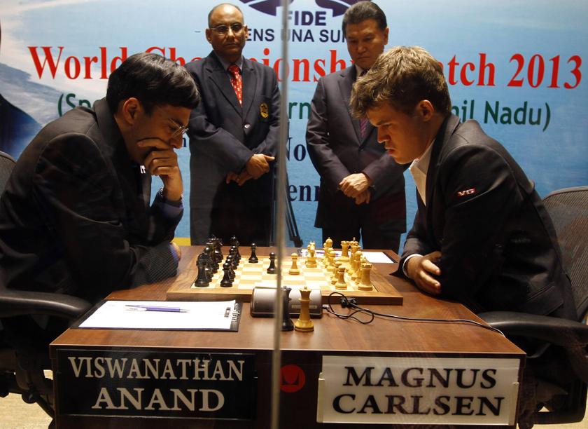 Norway's Magnus Carlsen (R) plays against India's Viswanathan Anand during the FIDE World Chess Championship in the southern Indian city of Chennai November 9, 2013. u00e2u20acu201d Reuters pic