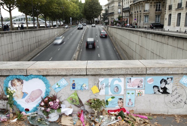 Cars pass through the tunnel overpass where flowers and tributes for the late Diana, Princess of Wales, are seen near the Pont de lu00e2u20acu2122Alma on the 16th anniversary of her death, in Paris August 31, 2013. u00e2u20acu201d Reuters pic