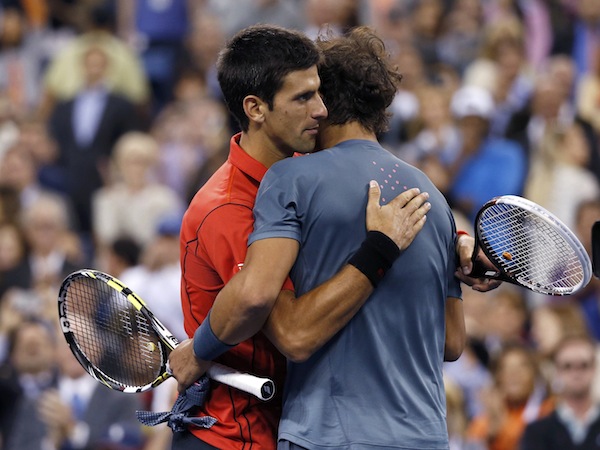 Rafael Nadal of Spain is congratulated by Novak Djokovic of Serbia (left) after his victory in their menu00e2u20acu2122s final match at the US Open tennis championships in New York, September 9, 2013. u00e2u20acu201d Reuters pic
