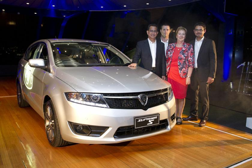 PROTON chief operating officer (commercial) Hisham Othman (left) at the Sydney launch of the Proton Suprima S with PROTON Cars Australia chief operating officer  Kaye Aimes.