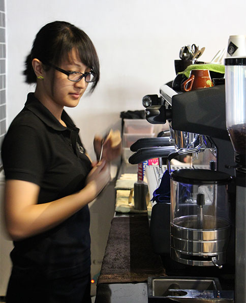 Getting ready to pull an espresso shot