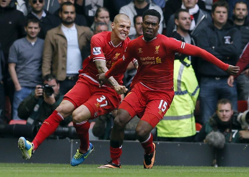 Liverpool's Daniel Sturridge (R) celebrates scoring against Manchester United with Martin Skrtel during their English Premier League match at Anfield, Liverpool, northern England September 1, 2013 Reuters pic