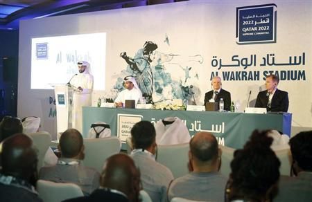 2022 FIFA World Cup Qatar Supreme Committee Secretary-General Hassan Al-Thawadi (L) at news conference to announce the start of work on Al-Wakrah Stadium in Doha November 16, 2013 Reuters