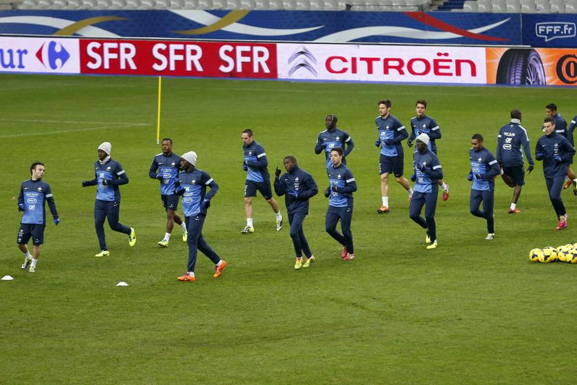 France's national soccer team attend a training session at Stade de France's stadium in Saint-Denis, near Paris November 18, 2013. u00e2u20acu201d Reuters pic