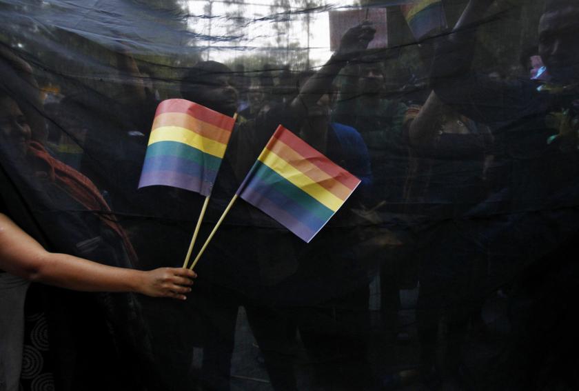 Gay rights activists hold black cloth and wave flags as they attend a protest against a verdict by the Supreme Court in New Delhi December 11, 2013. u00e2u20acu201d Reuters pic