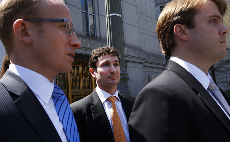 Former Goldman Sachs Group Inc. trader Fabrice Tourre (centre) leaves the United States Court in New York City, April 26, 2013. u00e2u20acu201d Reuters pic