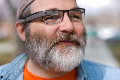Greg Priest-Dorman wearing Google Glass over prescription glasses. u00e2u20acu201c AFP pic