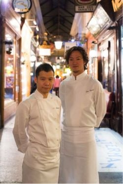 The two Michelin starred chef Shinichi Sato (left, pictured with Hiroki Yoshitake) will offer his dishes on Japan Airlines flights from March 2014. u00e2u20acu2022 AFP picn 