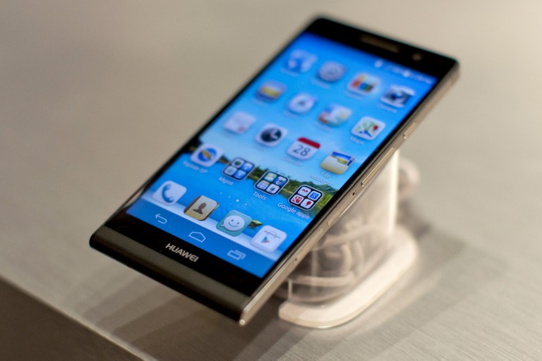 The new Huawei Ascend P6 smartphone is displayed at the global launch in London on June 18, 2013. u00e2u20acu201d AFP pic