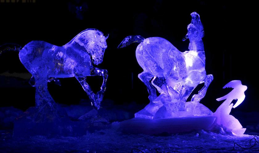 'Playing wild horse foals' by Mongolian Bazarsad Bayarsaikhan, which won the second prize, is pictured during the international ice sculpting festival 'Art Meets Ice' at Korkeasaari Zoo in Helsinki, February 9, 2014. u00e2u20acu201d Reuters pic