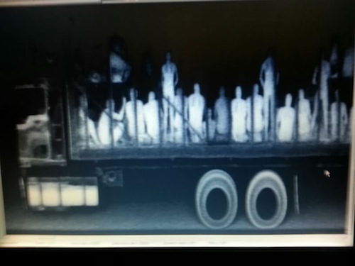 Illegal immigrants are seen in a trailer truck after being detected by police X-ray equipment at a checkpoint in La Pochota outside Tuxtla Gutierrez, capital of Mexicou00e2u20acu2122s Chiapas State, in this July 23, 2013 handout X-ray image. u00e2u20acu201d Reuters pic