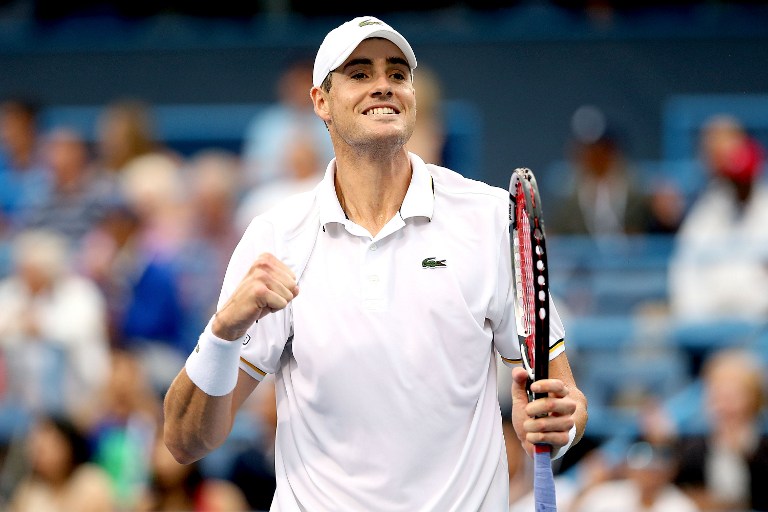 John Isner celebrates match point against Dmitry Tursunov of Russia during the semifinals of the Citi Open at the William H.G. FitzGerald Tennis Center on August 3, 2013 in Washington. u00e2u20acu201c AFP pic