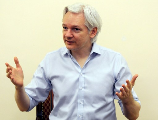 Wikileaks founder Julian Assange speaks to the media inside the Ecuadorian Embassy in London on June 14, 2013, ahead of the first anniversary of his arrival there on June 19, 2012. u00e2u20acu201d AFP pic
