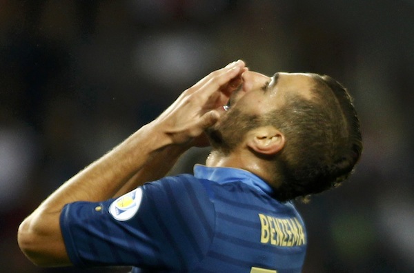 Franceu00e2u20acu2122s Karim Benzema reacts during the 2014 World Cup qualifying match against Georgia in Tbilisi, September 6, 2013. u00e2u20acu201d Reuters pic