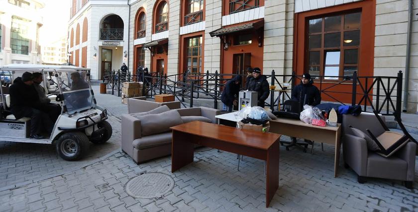 Furniture in front of a hotel at the village of Esto Sadok at the Rosa Khutor alpine resort near Sochi, February 6, 2014.