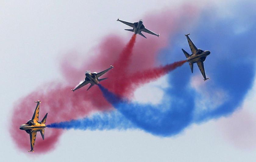 South Korea Air Force's Black Eagles perform a manoeuvre during an aerial display February 9, 2014, ahead of the Singapore Airshow Reuters