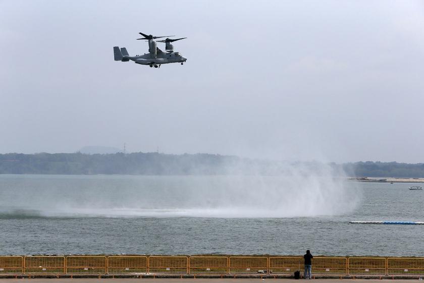 A US Marine Corps MV-22B Osprey put through its paces at the aerial display.