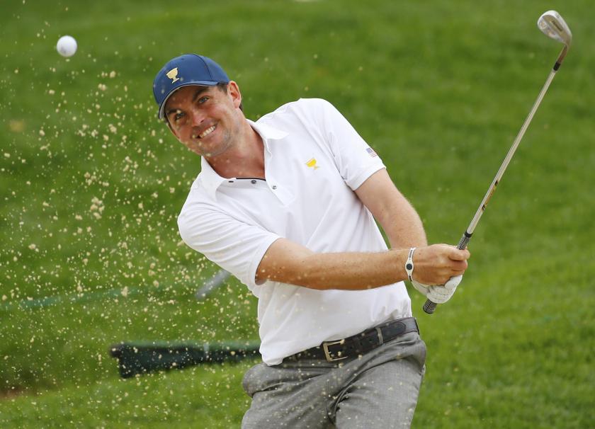US team member Keegan Bradley hits from a sand trap on the 14th hole during the Singles matches for the 2013 Presidents Cup golf tournament at Muirfield Village Golf Club in Dublin, Ohio October 6, 2013. u00e2u20acu201d Reuters pic