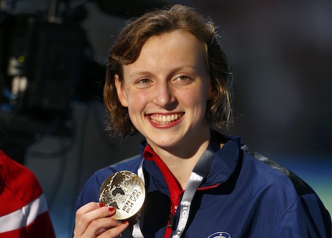 Gold medalist Katie Ledecky of the US poses with her medal at the womenu00e2u20acu2122s 1500m freestyle victory ceremony during the World Swimming Championships at the Sant Jordi arena in Barcelona July 30, 2013. u00e2u20acu201d Reuters pic