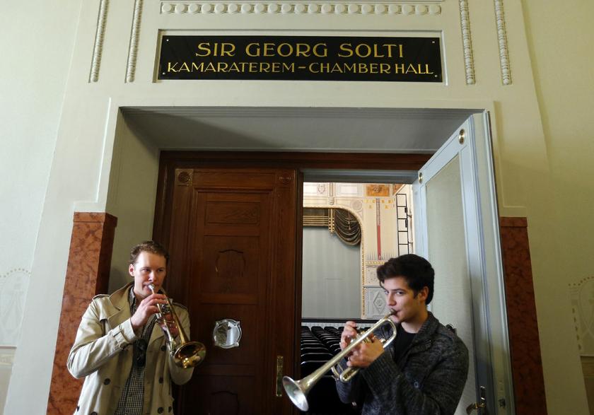 Students trumpet the new chamber hall named for the late Jewish conductor Sir Georg Solti.