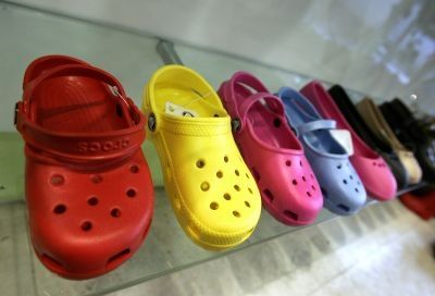 A sample of Crocs shoes on display in a midtown New York City shoe store. AFP pic