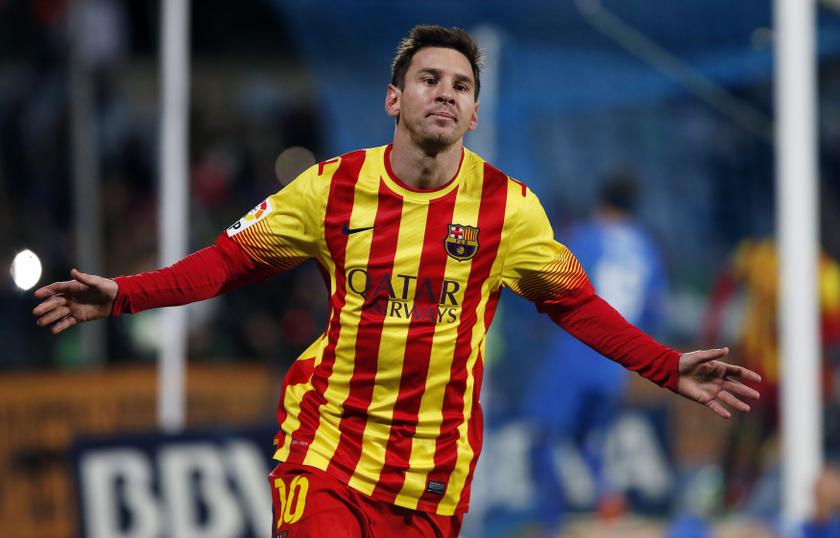 Barcelona's Lionel Messi celebrates after scoring his second goal against Getafe during their Spanish King's Cup soccer match at Colisseum Alfonso Perez stadium in Getafe January 16, 2014. u00e2u20acu201d Reuters pic