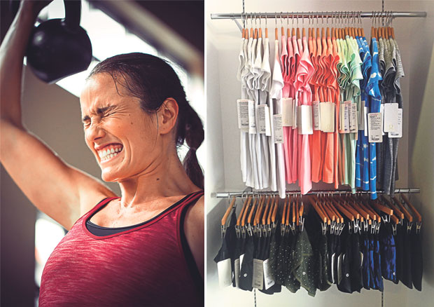 Lululemon’s mission is to elevate the world from mediocrity to greatness (left). Breathable tops and reversible running shorts in a variety of prints (right)