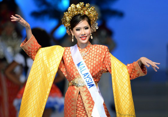 Photograph shows Malaysia’s Charissa Chong clad in national costume, appearing on stage during the 53rd Miss International Beauty Pageant in Tokyo on December 17, 2013. — AFP pic