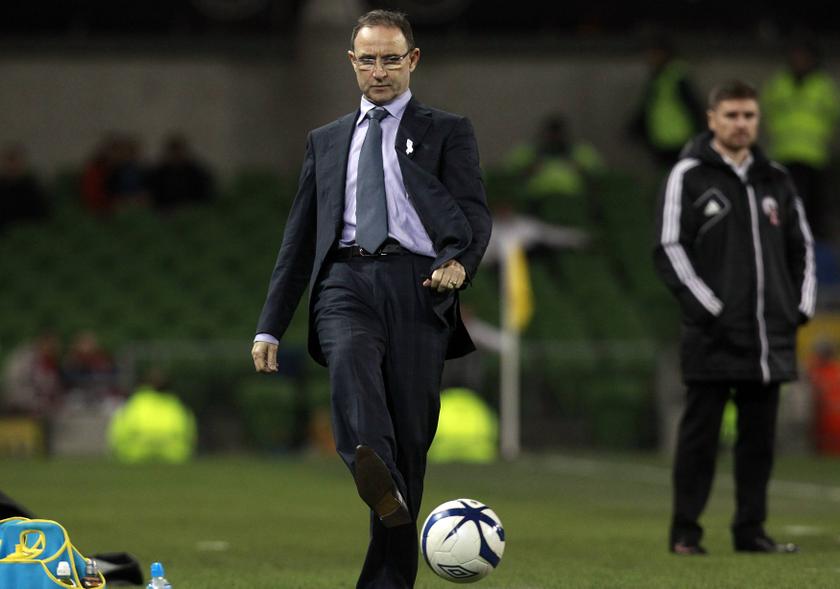 Ireland's manager Martin O'Neill kicks the ball during their international friendly football match against Latvia at the Aviva Stadium in Dublin November 15 , 2013. u00e2u20acu201d Reuters pic