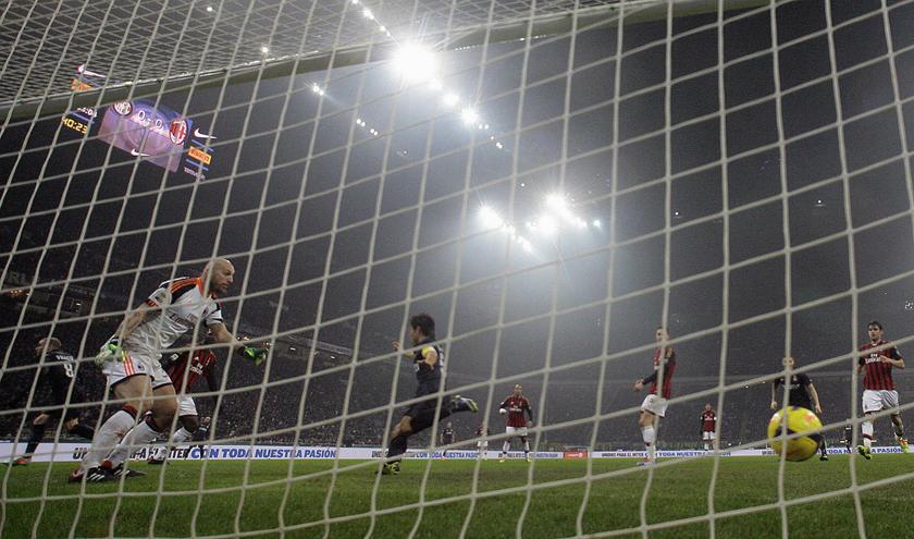 AC Milan's goalkeeper Christian Abbiati reacts after Inter Milan's Rodrigo Palacio shoot to score during their Italian Serie A match at San Siro stadium in Milan December 22, 2013. u00e2u20acu201d Reuters pic