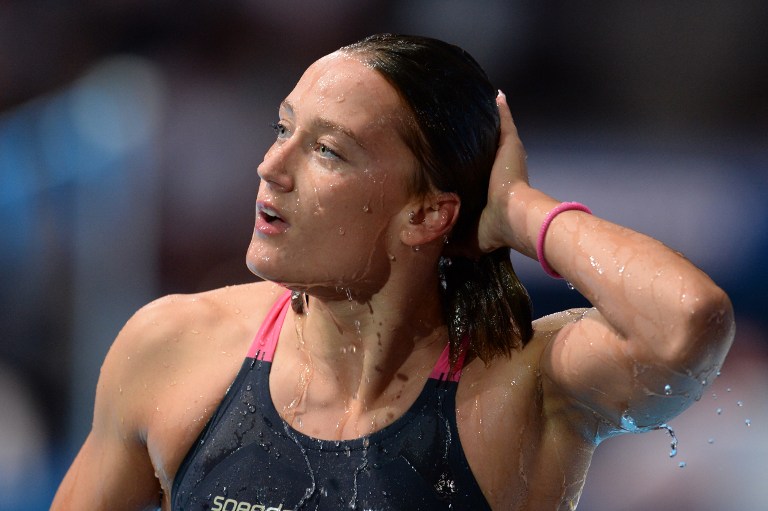 Spain's Mireia Belmonte Garcia leaves the swimming pool after taking second place in the final of the women's 400-metre individual medley swimming event in the FINA World Championships at Palau Sant Jordi in Barcelona on August 4, 2013. u00e2u20acu201d AFP pic