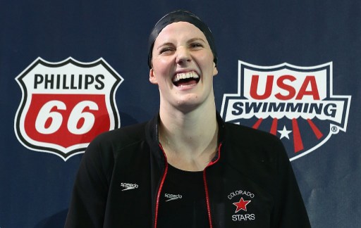 Missy Franklin celebrates after winning the womenu00e2u20acu2122s 200m backstroke finals at the 2013 USA Swimming Phillips 66 National Championships and World Trials on June 26, 2013 in Indianapolis, Indiana. u00e2u20acu201d AFP pic