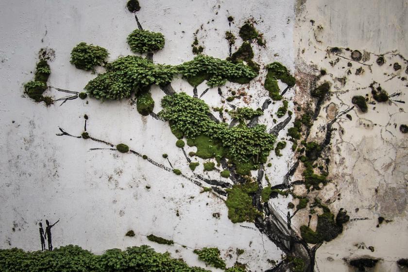 A couple looks at a large u00e2u20acu0153treeu00e2u20acu009d that is actually a patch of green moss on the wall, in this mural in Johor Baru. u00e2u20acu201d Picture courtesy of Thomas Fannn