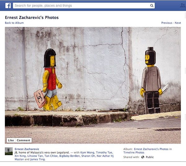 The original Ernest Zacharevic mural in Johor Baru. u00e2u20acu201d Screenshot from the artist's Facebook page