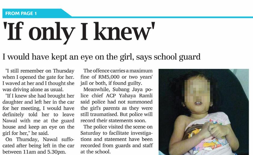 FLASHBACK: The Malay Mail report on Monday in which school guards claimed they had never seen Nawal Iris Samsudin.