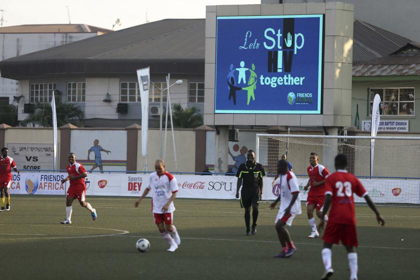 Nigerian football players take part in a charity football match for World AIDS Day in Lagos, November 30, 2013. u00e2u20acu201d Reuters pic