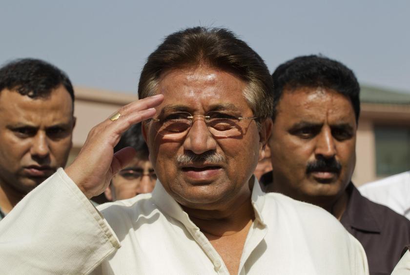 Former Pakistan President and head of the All Pakistan Muslim League (APML) political party Pervez Musharraf salutes as he arrives to unveil his party manifesto at his residence in Islamabad in this April 15, 2013 file photo. u00e2u20acu201d Reuters pic