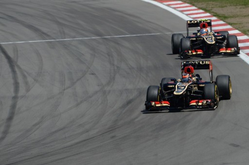 Lotus F1 Teamu00e2u20acu2122s Finnish driver Kimi Raikkonen and Lotus F1 Teamu00e2u20acu2122s French driver Romain Grosjean drive at the Nurburgring racetrack on July 7, 2013. u00e2u20acu201d AFP pic