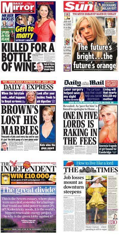 UK newspapers front pages
