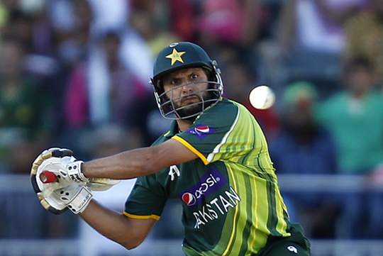 Pakistan's Shahid Afridi plays a shot during their third One Day International (ODI) cricket match against South Africa in Johannesburg, March 17, 2013. u00e2u20acu201d Reuters pic