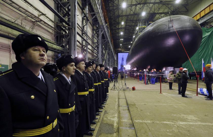 Sailors line up during a ceremony launching the 'Novorossiysk', a diesel-electric submarine, at the Admiralteiiskiye Shipyard in St Petersburg, November 28, 2013. u00e2u20acu201d Reuters pic