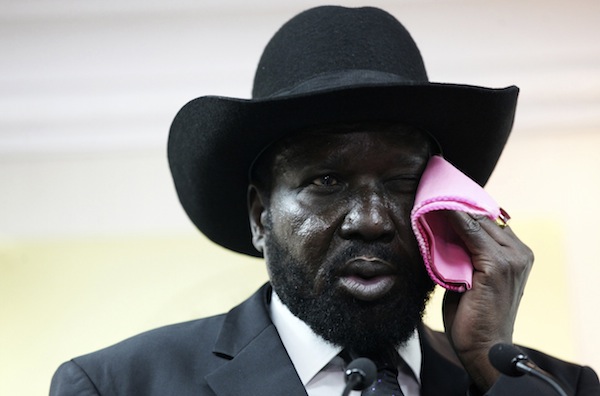 South Sudanu00e2u20acu2122s President Salva Kiir wipes his face as he addresses a news conference inside his office in the capital Juba September 12, 2013. u00e2u20acu201d Reuters pic