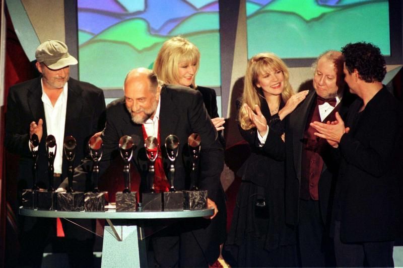 John McVie (left) and Fleetwod Mac at induction into Rock and Roll Hall of Fame, New York Waldorf Astoria Hotel, January 12, 1998. Others from left Mick Fleetwood, Christine McVie, Stevie Nicks, Peter Green and Lindsey Buckingham Reuters pic