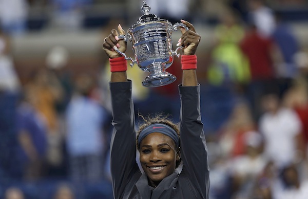 Serena Williams of the US raises her trophy after defeating Victoria Azarenka of Belarus in their womenu00e2u20acu2122s singles final match at the US Open tennis championships in New York September 8, 2013. u00e2u20acu201d Reuters pic