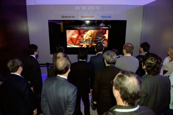Sharp presented an 85-inch TV with glasses-free 3D technology and 8K resolution (7,680 x 4,320 pixels) at CES 2014 in Las Vegas. u00e2u20acu201d AFP Relaxnews pic
