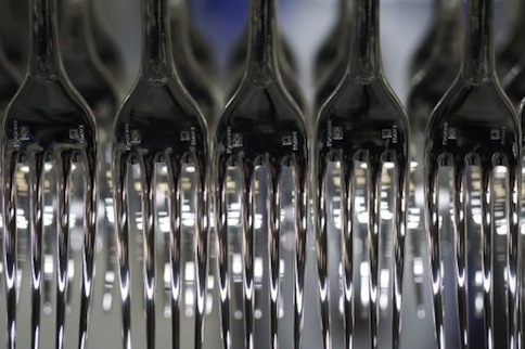 Sterling silver forks are pictured at the Christofle factory in Yainville, northwestern France on May 23, 2013. u00e2u20acu201d AFP pic